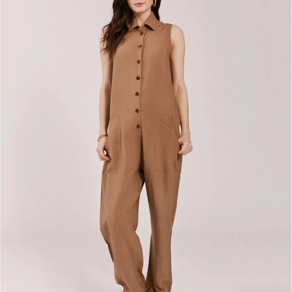 Pietro Brunelli Giada Maternity Brown Linen Blend Jumpsuit Size S
